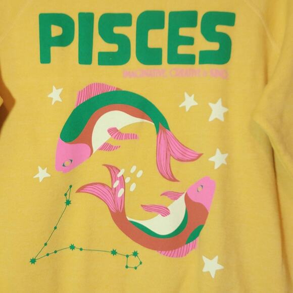 Anthropologie Midnight Rider The Carolita Zodiac Pisces Sweatshirt Yellow Gold M - Picture 5 of 15